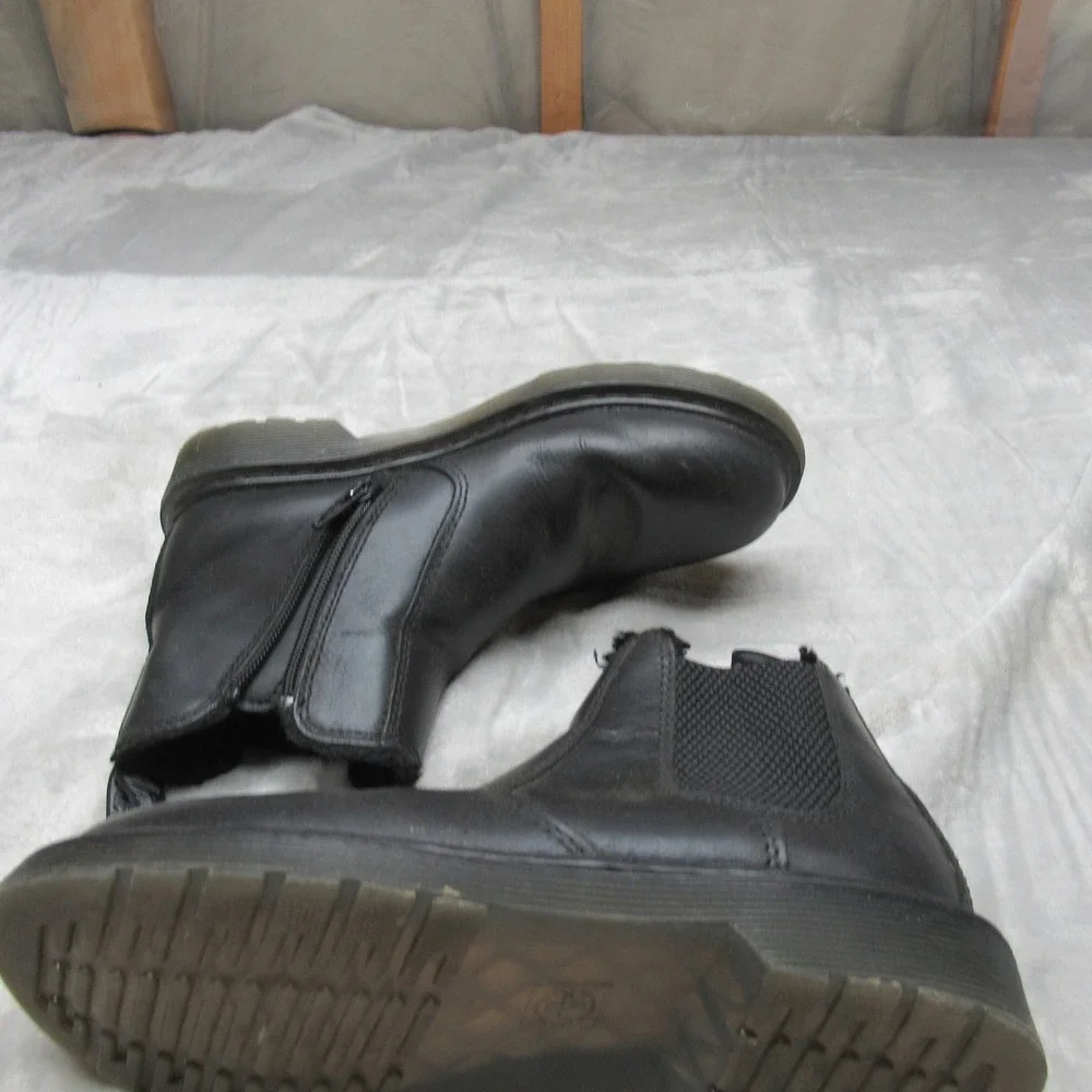 Dr Martens‎ Kids Boot 3 Black Leather Side Zip Faux Fur Line Ankle Leonore Mono